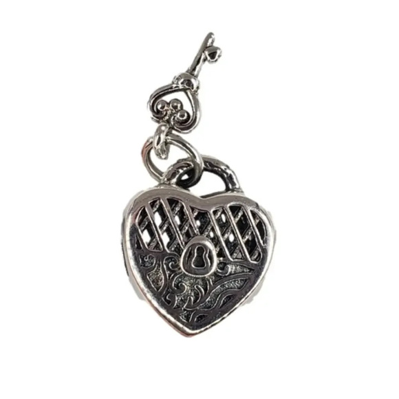 Heart Locket Bracelet Charm Sterling Silver 925 Heart Key Locket Love You - Picture 3 of 6